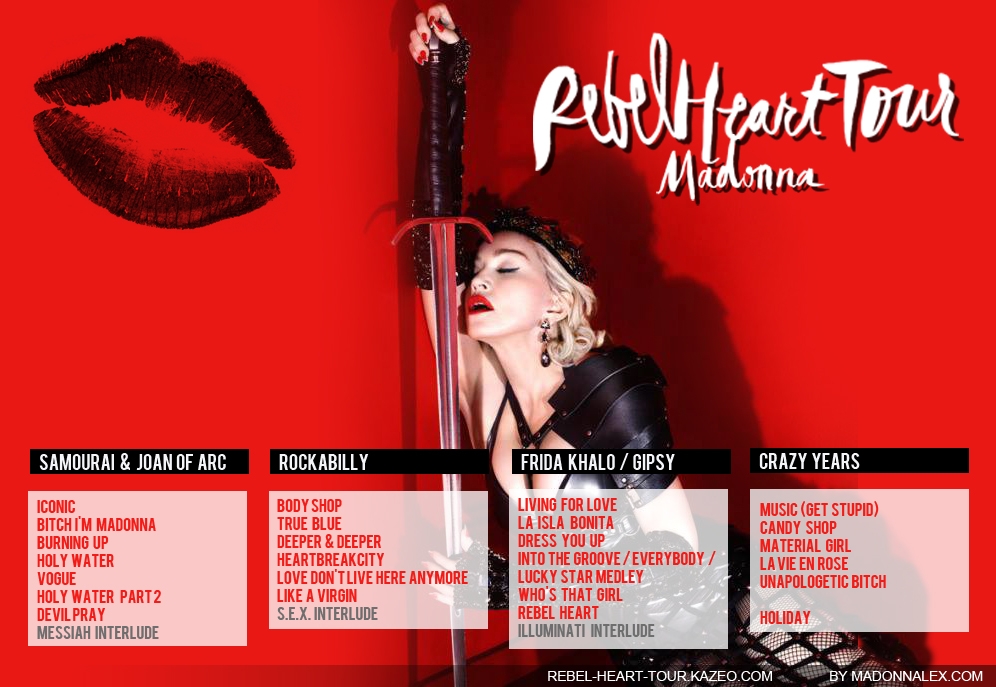 The tracklist for MADONNA: REBEL HEART TOUR film and live concert album spa...